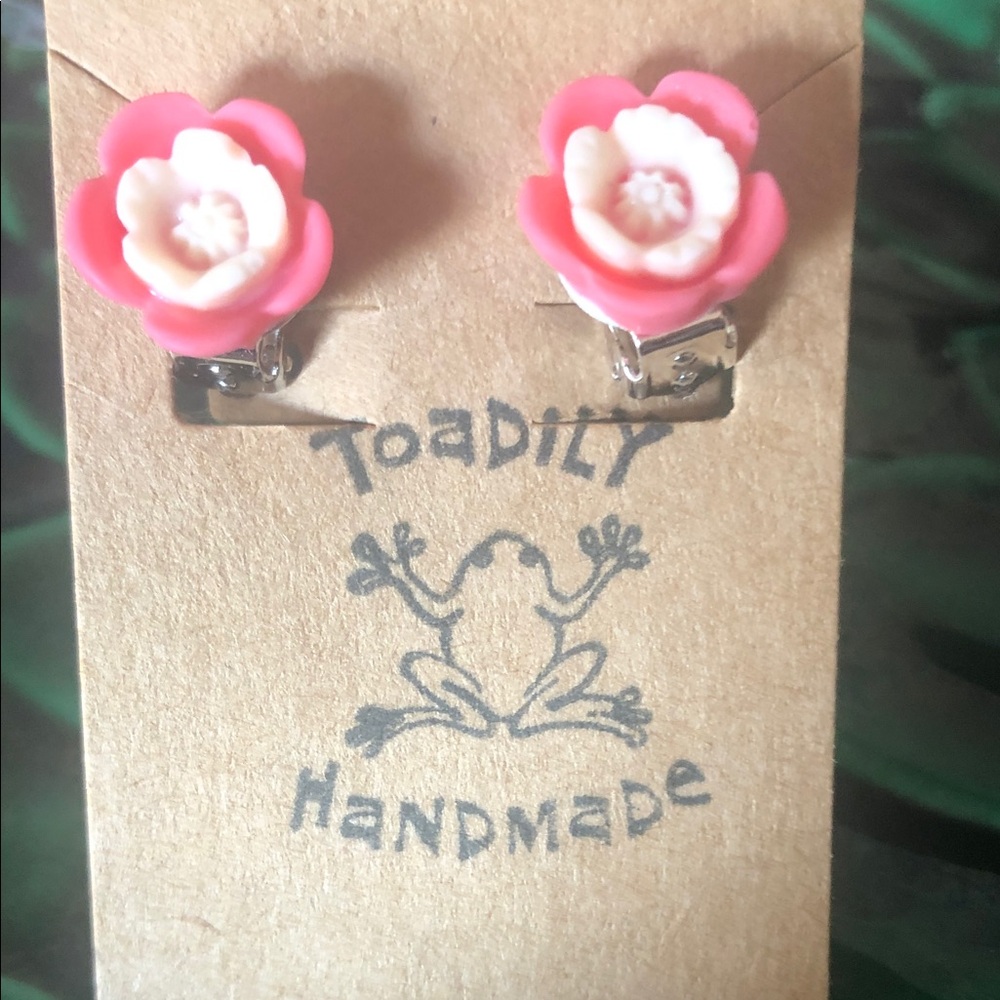 Pink and White Flower Earrings